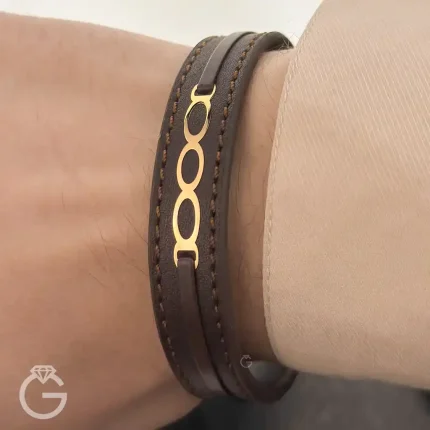 دستبند چرم و طلا کد 31800