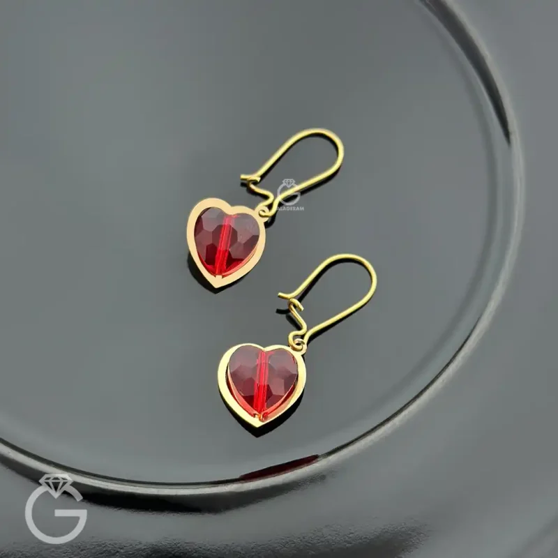 گوشواره طلای قلب سواروسکی عصایی