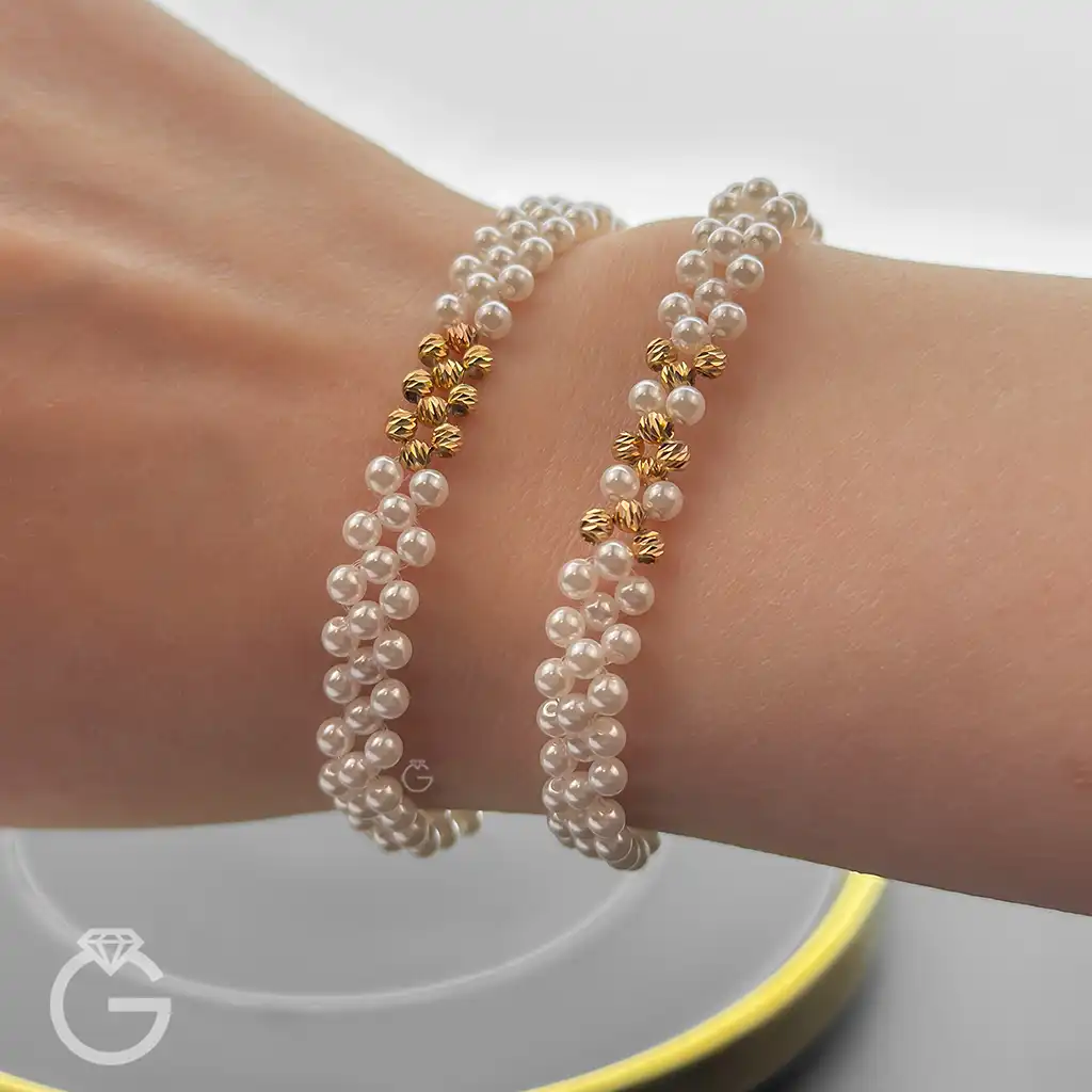دستبند مروارید و گوی طلا (2) دستبند مروارید و گوی طلا