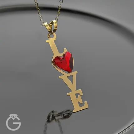 آویز طلای سواروسکی Love قرمز