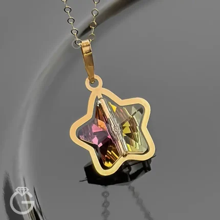 آویز طلای سواروسکی طرح ستاره هفت رنگ تیره