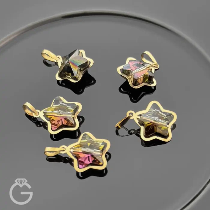 آویز طلای سواروسکی طرح ستاره هفت رنگ تیره