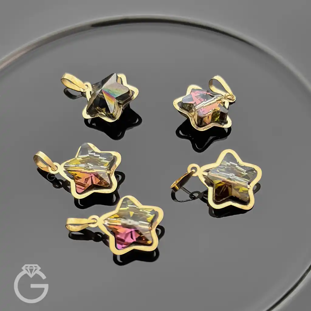 آویز طلای سواروسکی طرح ستاره هفت رنگ تیره (2) آویز طلای سواروسکی طرح ستاره هفت رنگ تیره