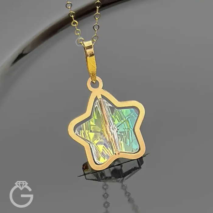 آویز طلای سواروسکی طرح ستاره هفت رنگ روشن (2) آویز طلای سواروسکی طرح ستاره هفت رنگ روشن