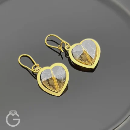 گوشواره طلای سواروسکی قلب شامپاینی عصایی