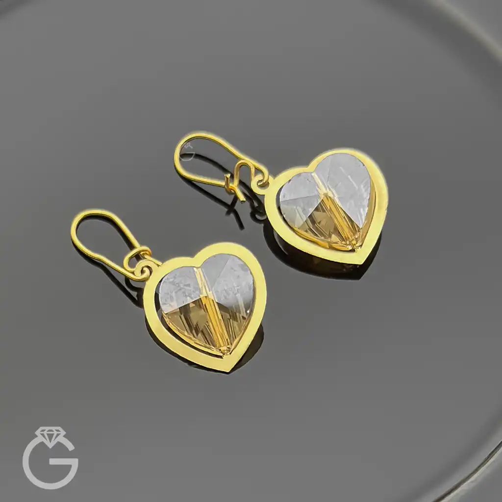 گوشواره طلای سواروسکی قلب شامپاینی عصایی (1) گوشواره طلای سواروسکی قلب شامپاینی عصایی