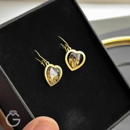 گوشواره طلای سواروسکی قلب شامپاینی عصایی