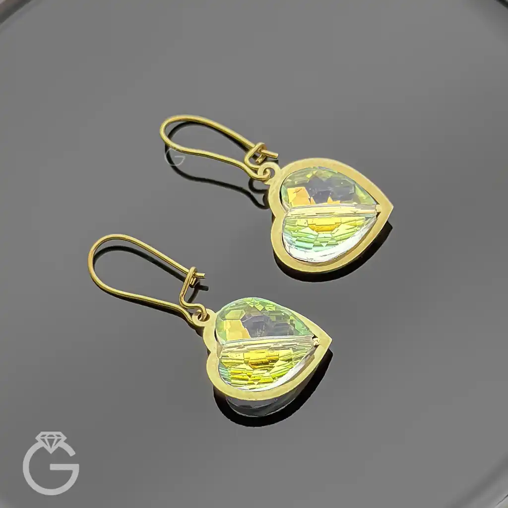 گوشواره طلای سواروسکی قلب هفت رنگ عصایی (2) گوشواره طلای سواروسکی قلب هفت رنگ عصایی