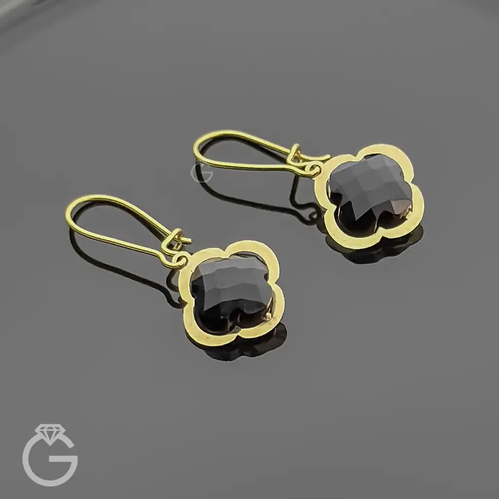 گوشواره طلای سواروسکی گل مشکی عصایی (1) گوشواره طلای سواروسکی گل مشکی عصایی