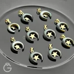 آویز طلای ماه و ستاره صدفی مشکی