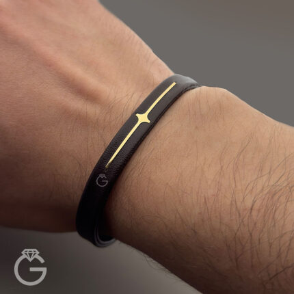 دستبند طلا و چرم مردانه