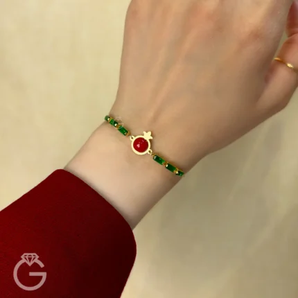 دستبند طلای انار ابریشمی نگین دار