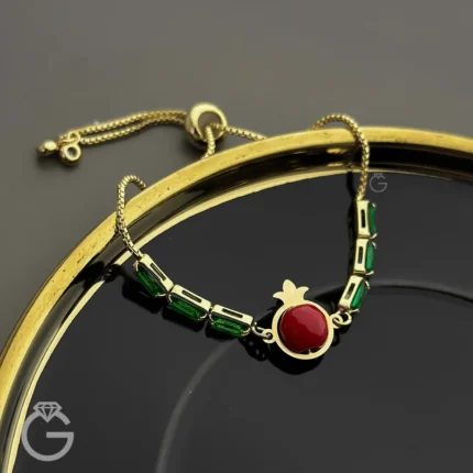 دستبند طلای انار ابریشمی نگین دار