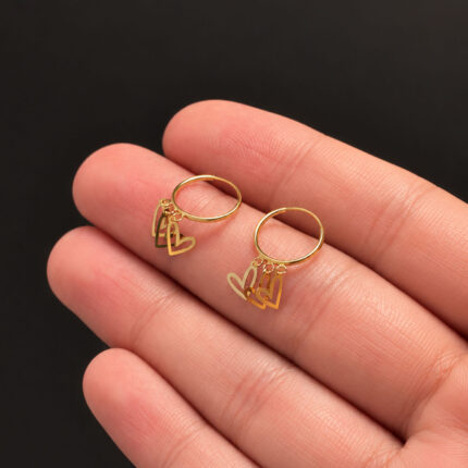 گوشواره طلای حلقه ای سه قلب